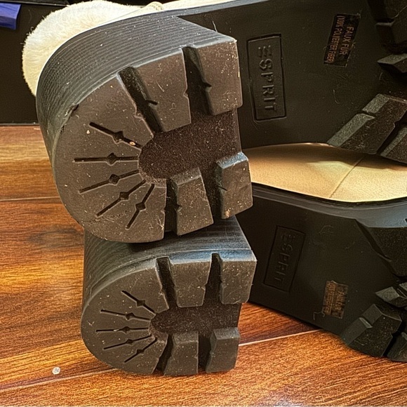 🌿SALE🌿ESPRIT Ivory Leather Lace-up Winter Heeled Combat Boots Faux Fur 9.5 - Picture 14 of 15